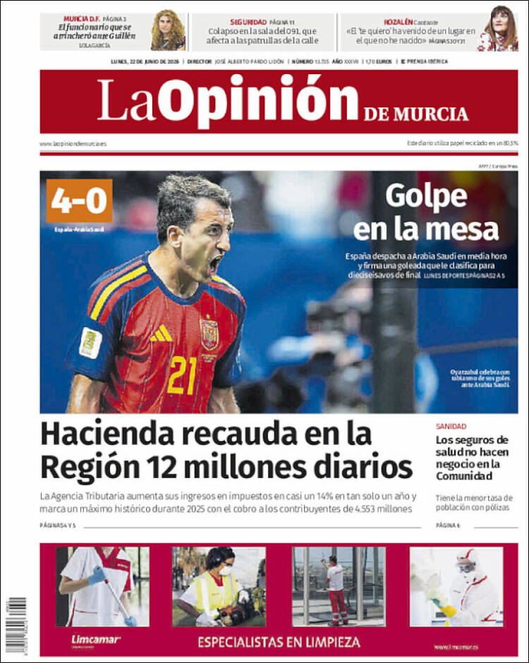 Portada de La Opinión de Murcia (Espa&ntilde;a)