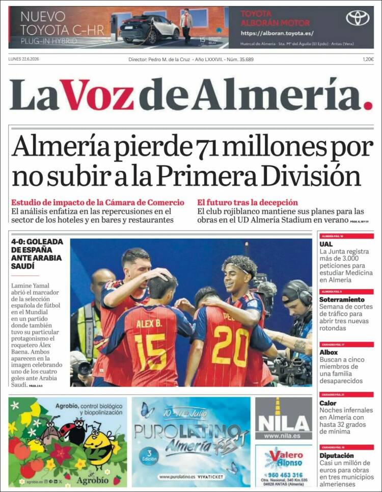 Portada de La Voz de Almería (Espa&ntilde;a)