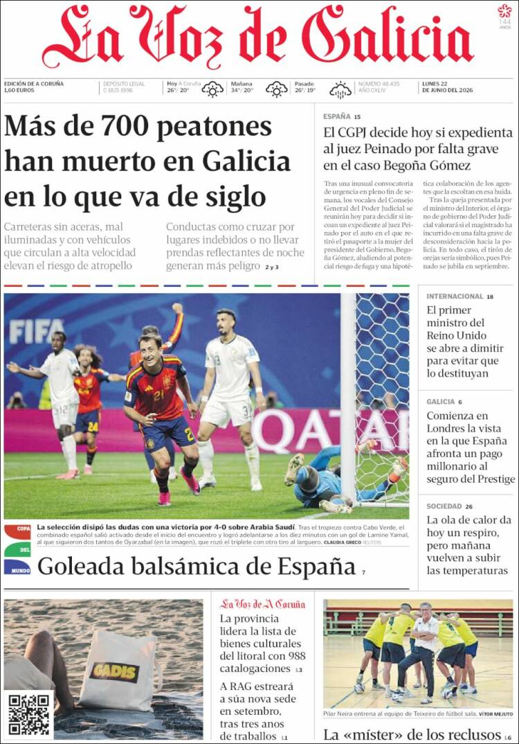Portada de La Voz de Galicia (Espa&ntilde;a)
