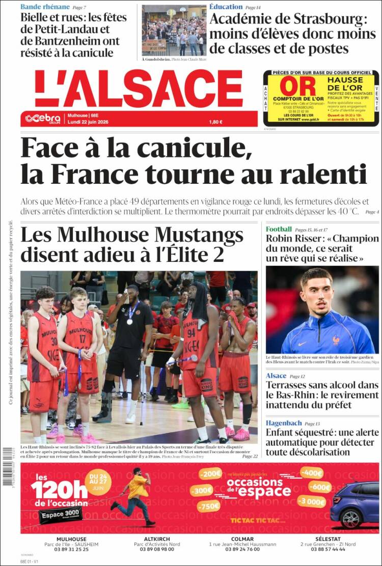 Portada de Journal L'Alsace (Francia)
