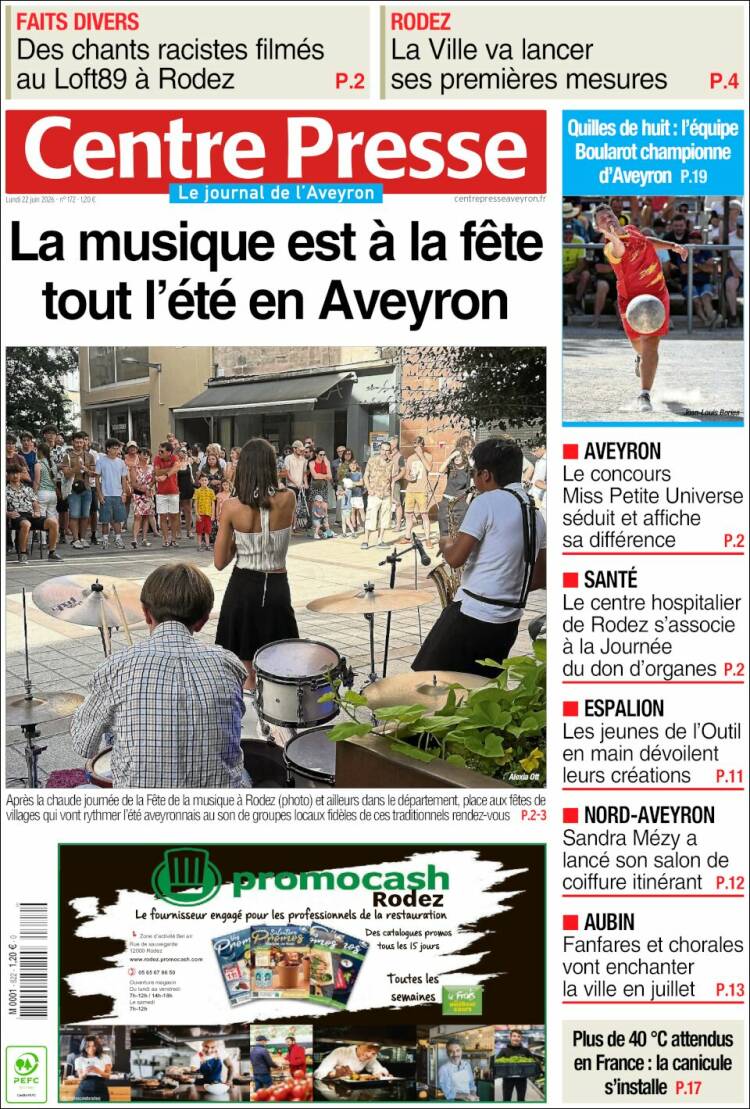 Portada de Centre Presse (Francia)