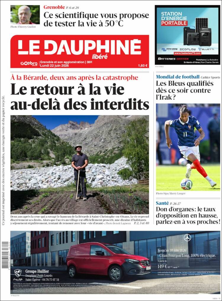 Portada de Le Dauphiné Libéré (Francia)