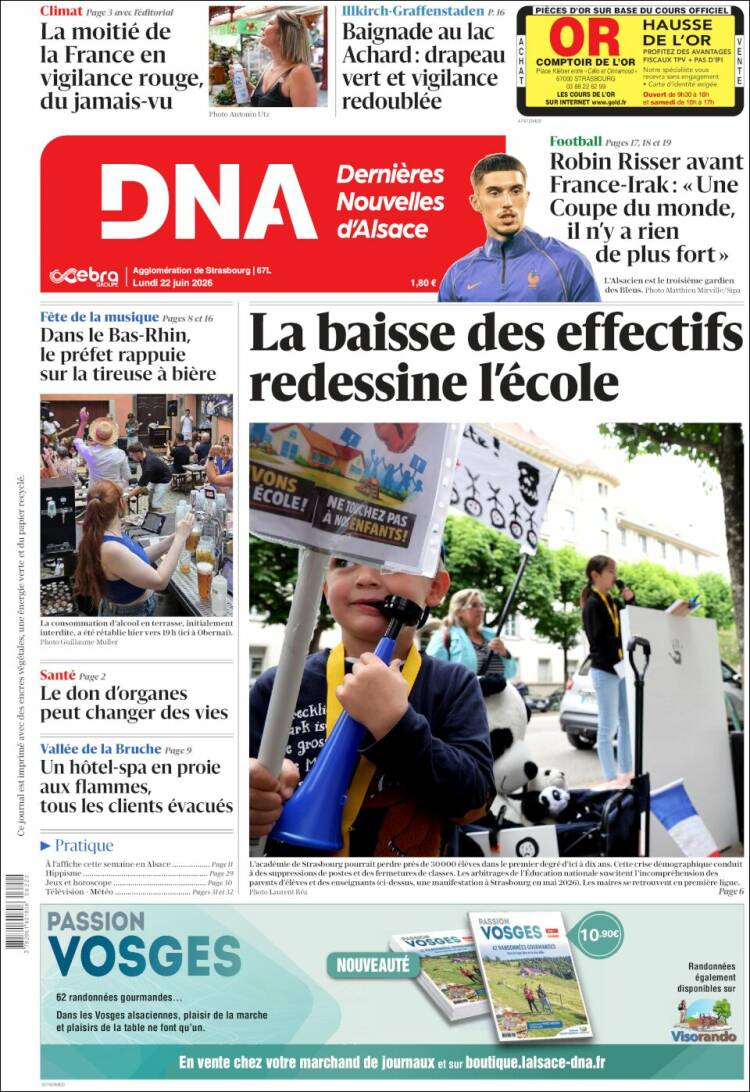 Portada de Les Dernières Nouvelles d'Alsace (Francia)