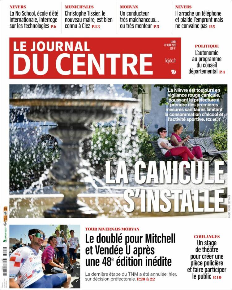 Portada de Le Journal du Centre (Francia)
