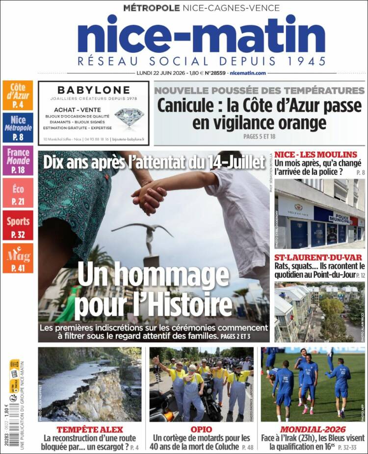 Portada de Nice-Matin (Francia)