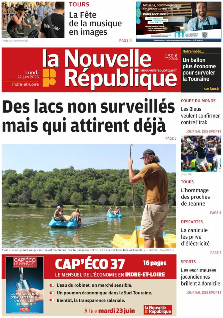 Portada de La Nouvelle Republique (Francia)