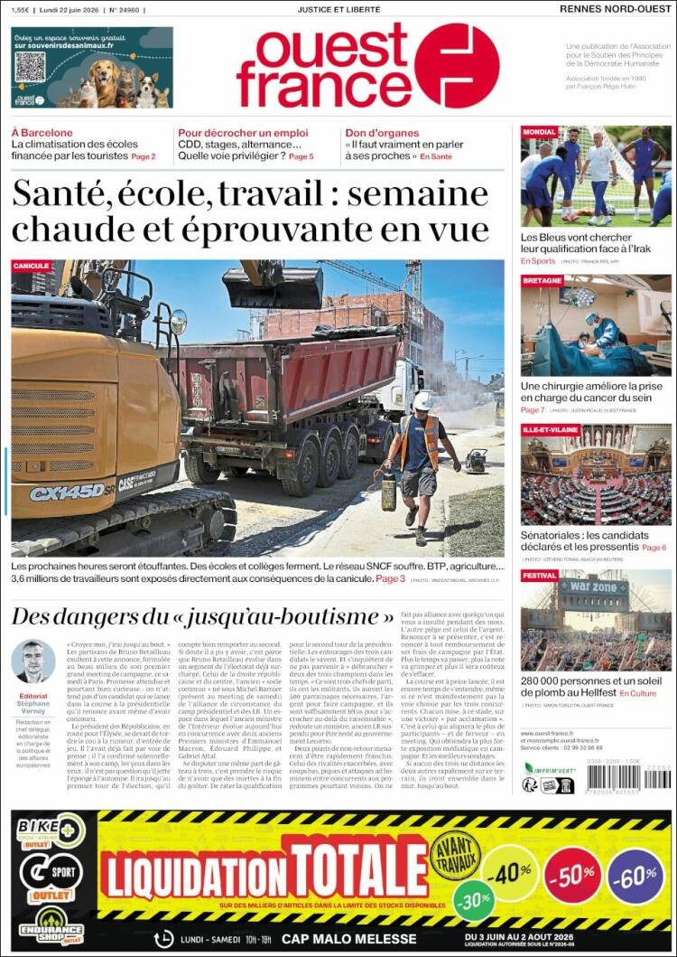 Portada de Ouest France (Francia)