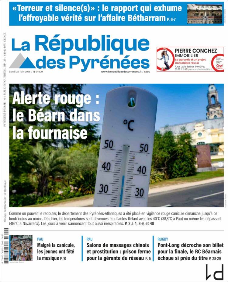 Portada de La République des Pyrénées (Francia)