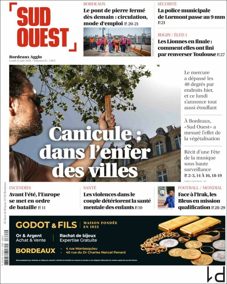 Portada de Sud Ouest (Francia)