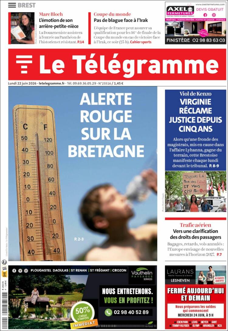 Portada de Télégramme (Francia)