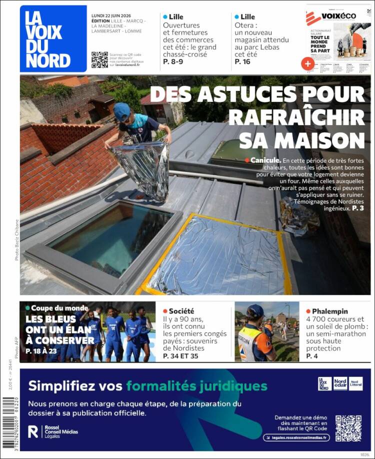 Portada de La Voix du Nord (Francia)