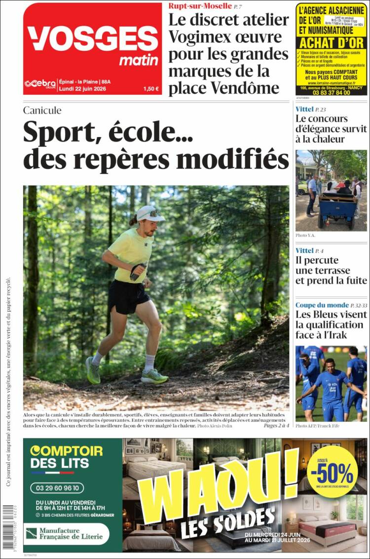 Portada de Vosges Matin (Francia)