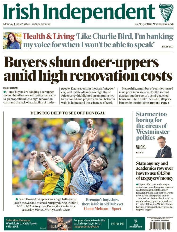 Portada de Irish Independent (Irlanda)