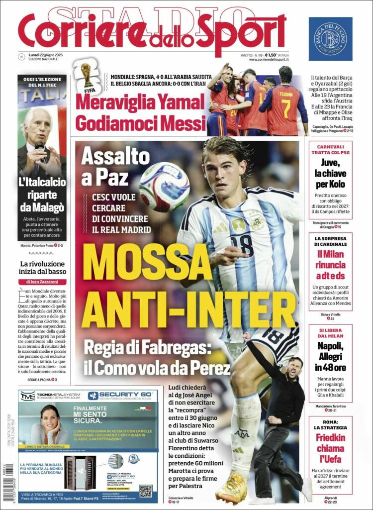 Portada de Corriere dello Sport (Italia)