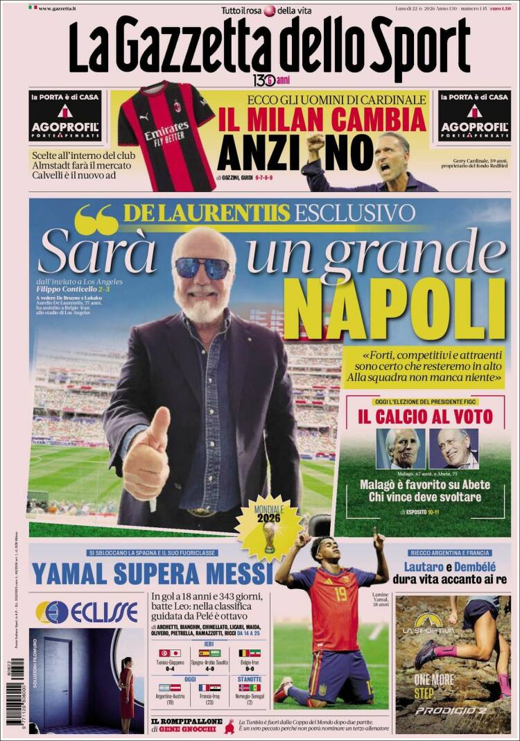 Portada de La Gazzetta dello Sport (Italia)
