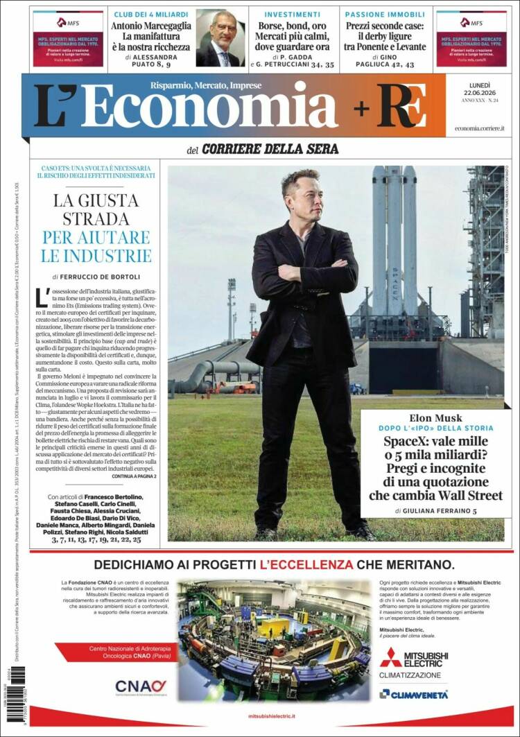 Portada de L'Economia (Italia)