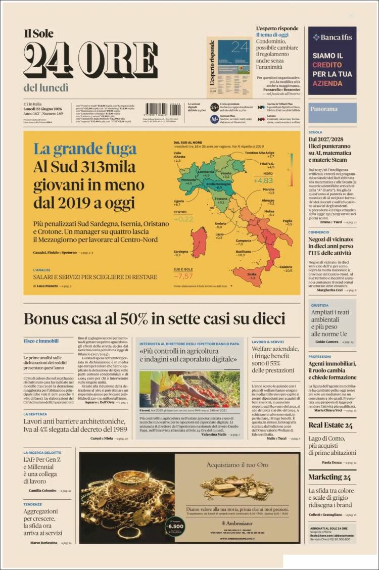 Portada de Il Sole 24 ORE (Italia)