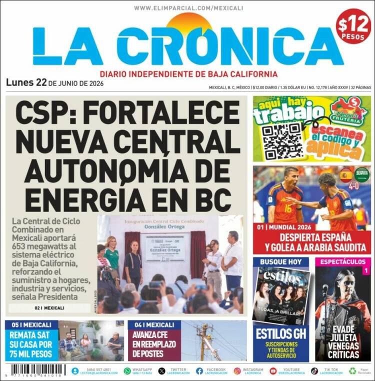 Portada de La Crónica de Baja California (M&eacute;xico)