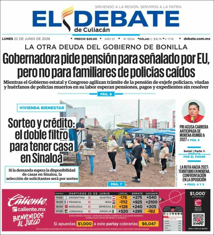 Portada de El Debate de Culiacán (M&eacute;xico)