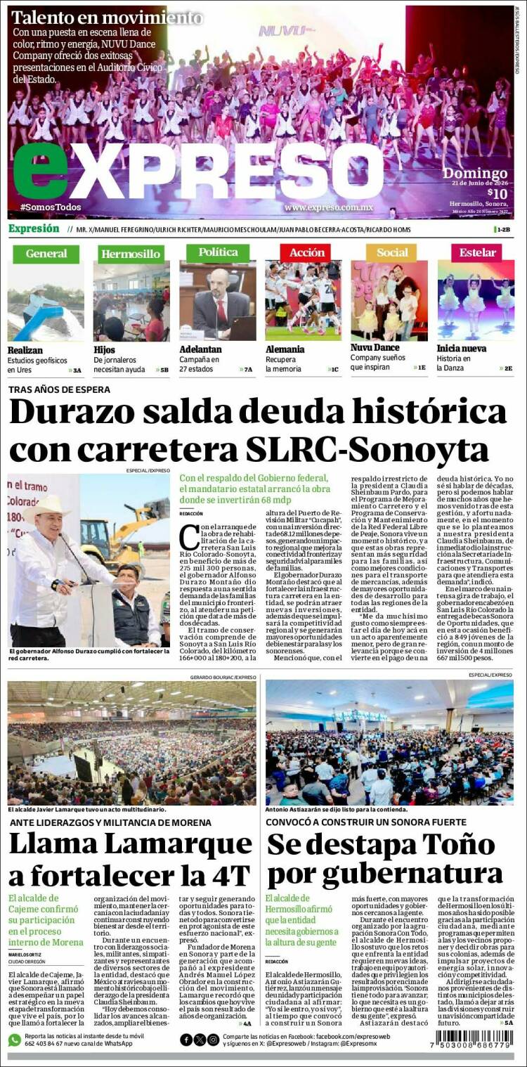 Portada de Expreso (M&eacute;xico)