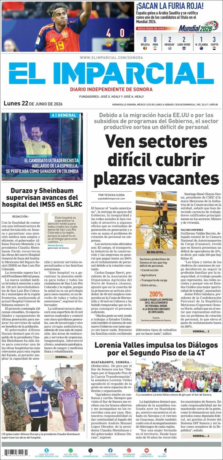 Portada de El Imparcial (M&eacute;xico)