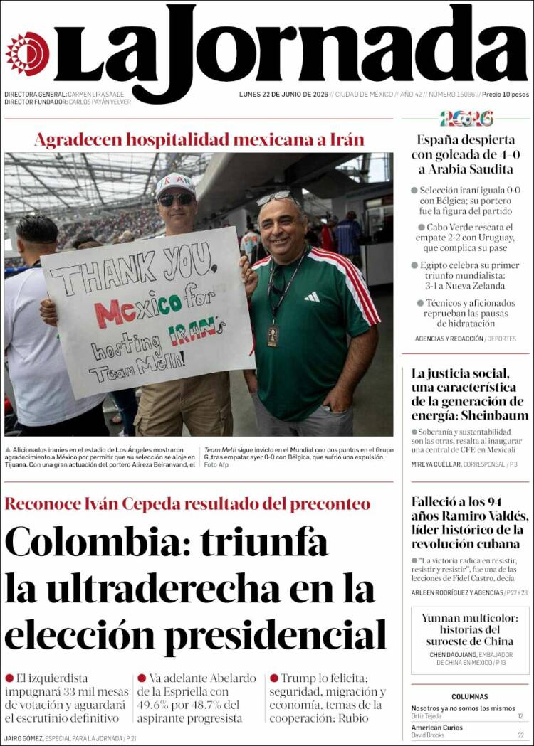 Portada de La Jornada (M&eacute;xico)