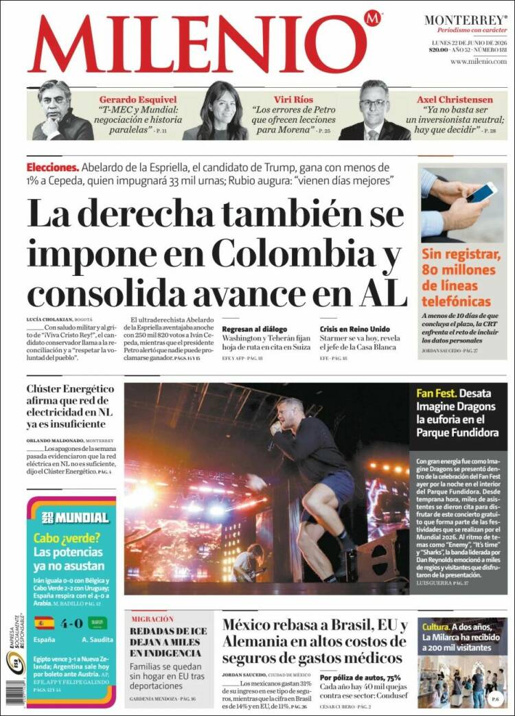 Portada de Milenio de Monterrey (M&eacute;xico)