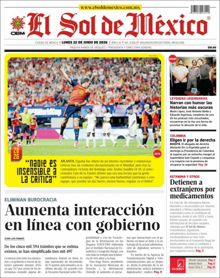 Portada de El Sol de México (M&eacute;xico)