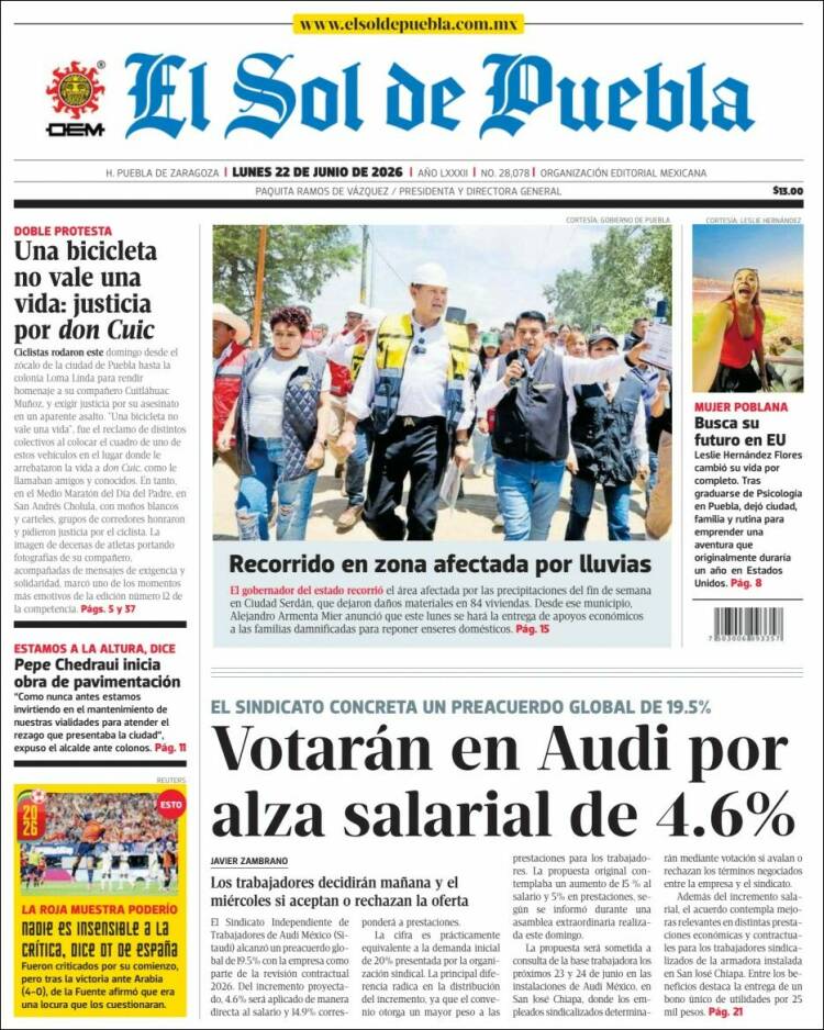 Portada de El Sol de Puebla (M&eacute;xico)