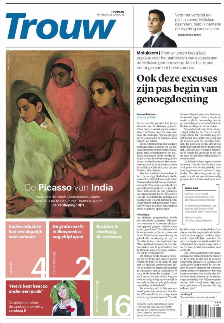Portada de Trouw (Pa&iacute;ses Bajos)