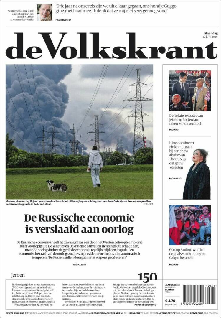 Portada de De Volkskrant (Pa&iacute;ses Bajos)