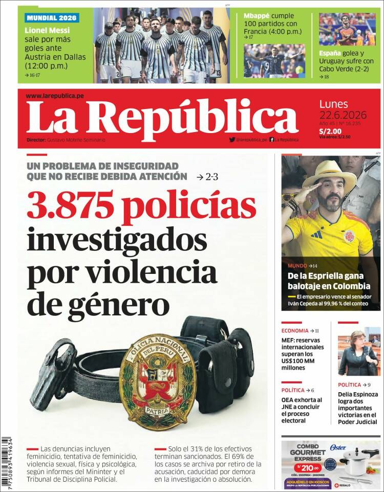 Portada de La Republica (Per&uacute;)