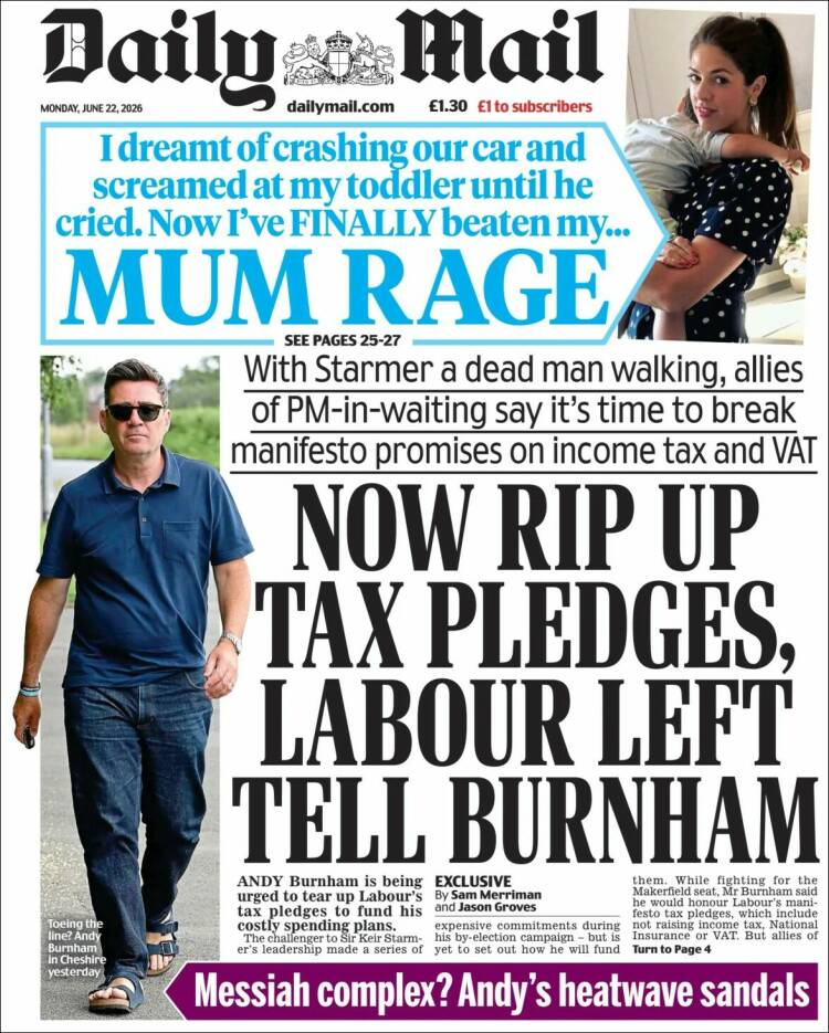 Portada de Daily Mail (Reino Unido)