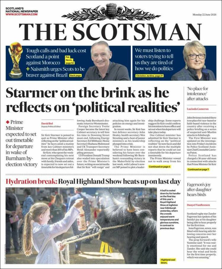 Portada de The Scotsman (Reino Unido)