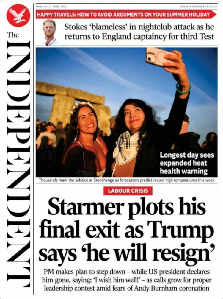 Portada de The Independent (Reino Unido)
