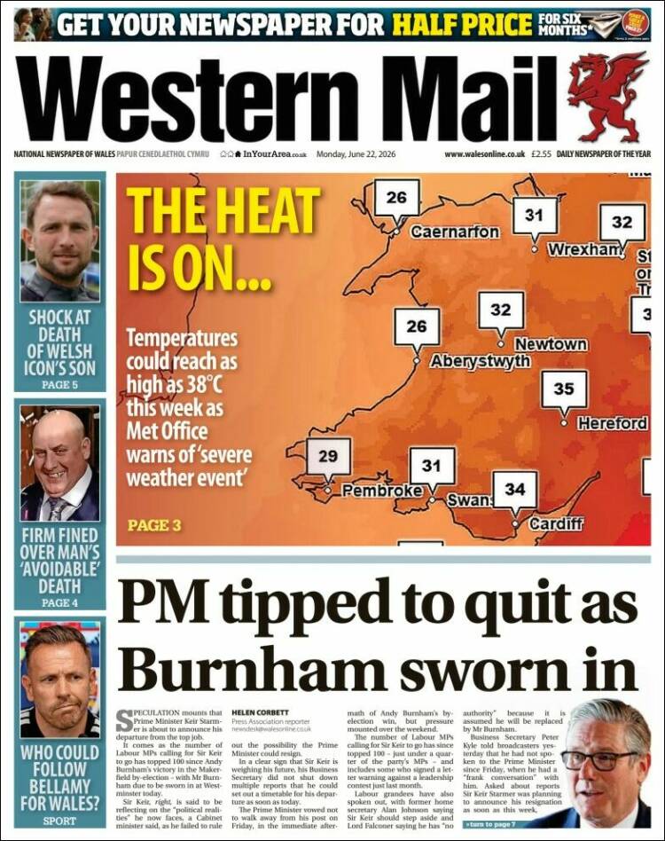Portada de Western Mail (Reino Unido)