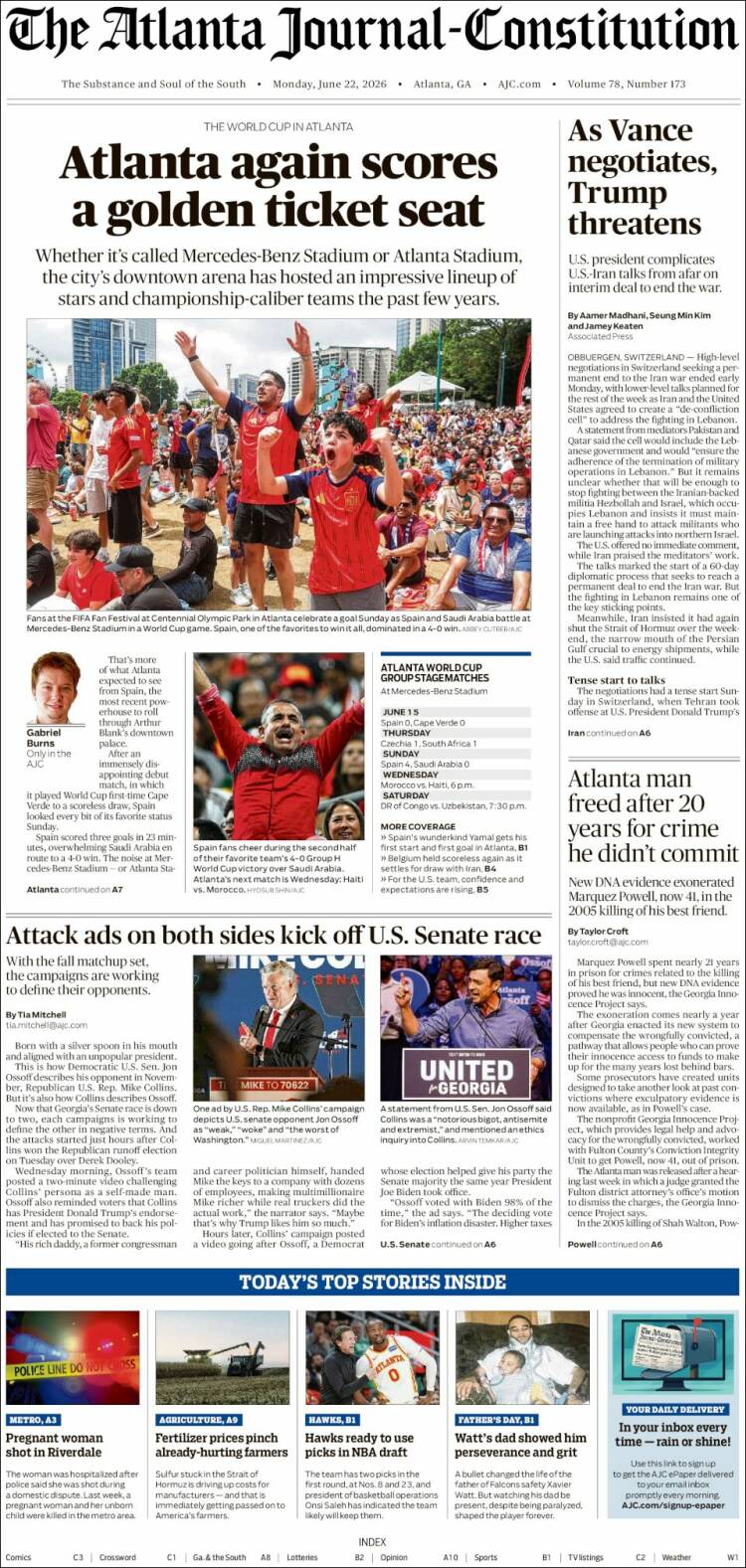 Portada de The Atlanta Journal-Constitution (USA)