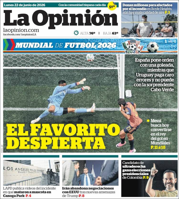 Portada de La Opinión (USA)