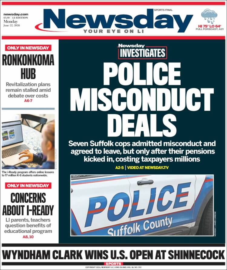 Portada de Newsday (USA)
