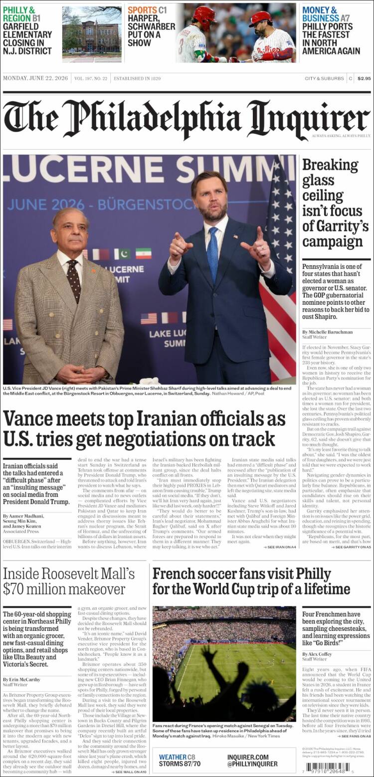 Portada de Philadelphia Inquirer (USA)