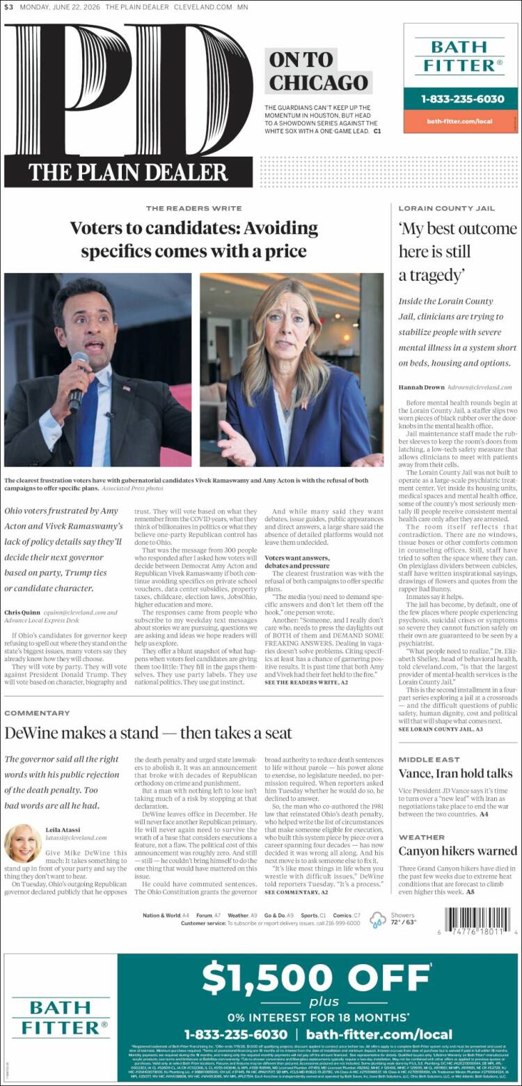 Portada de The Plain Dealer (USA)