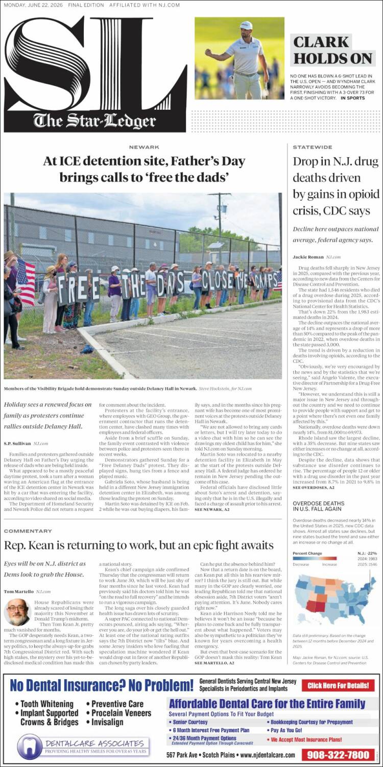 Portada de Star-Ledger (USA)