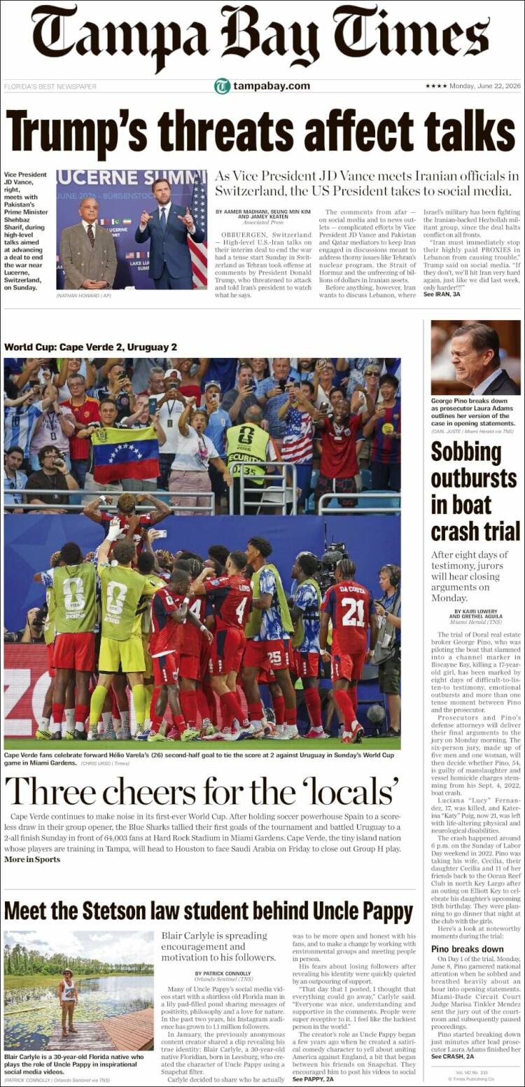 Portada de Tampa Bay Times (USA)