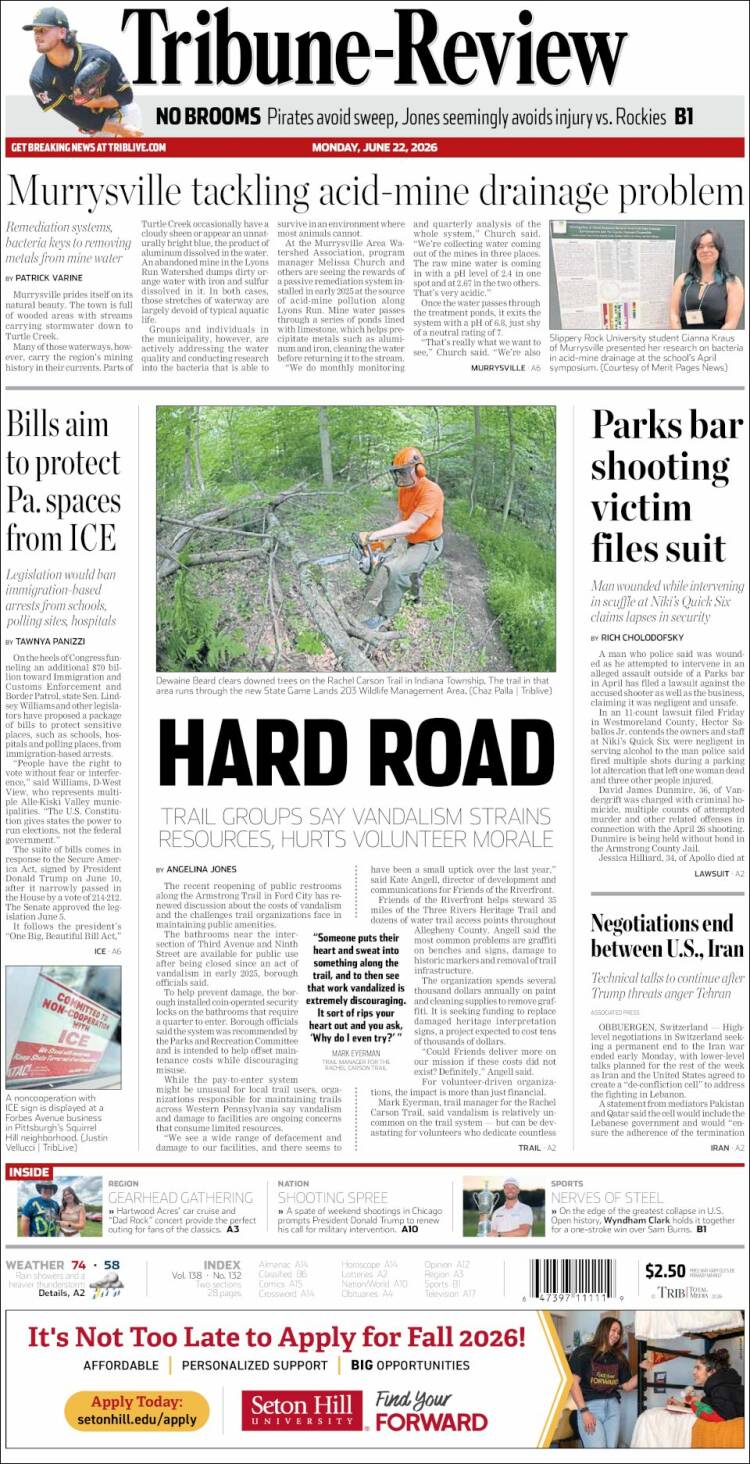 Portada de Tribune-Review (USA)