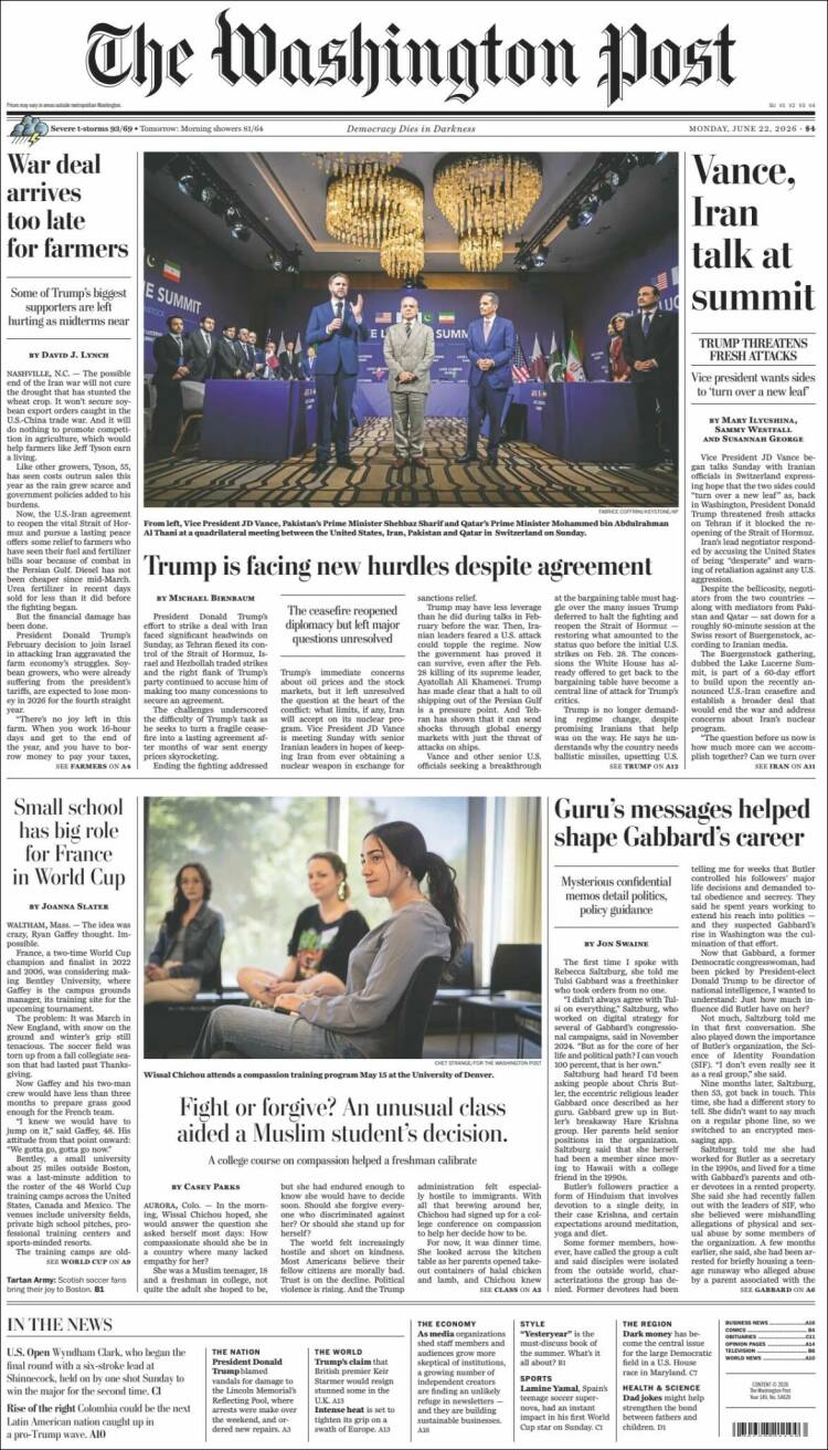 Portada de The Washington Post (USA)