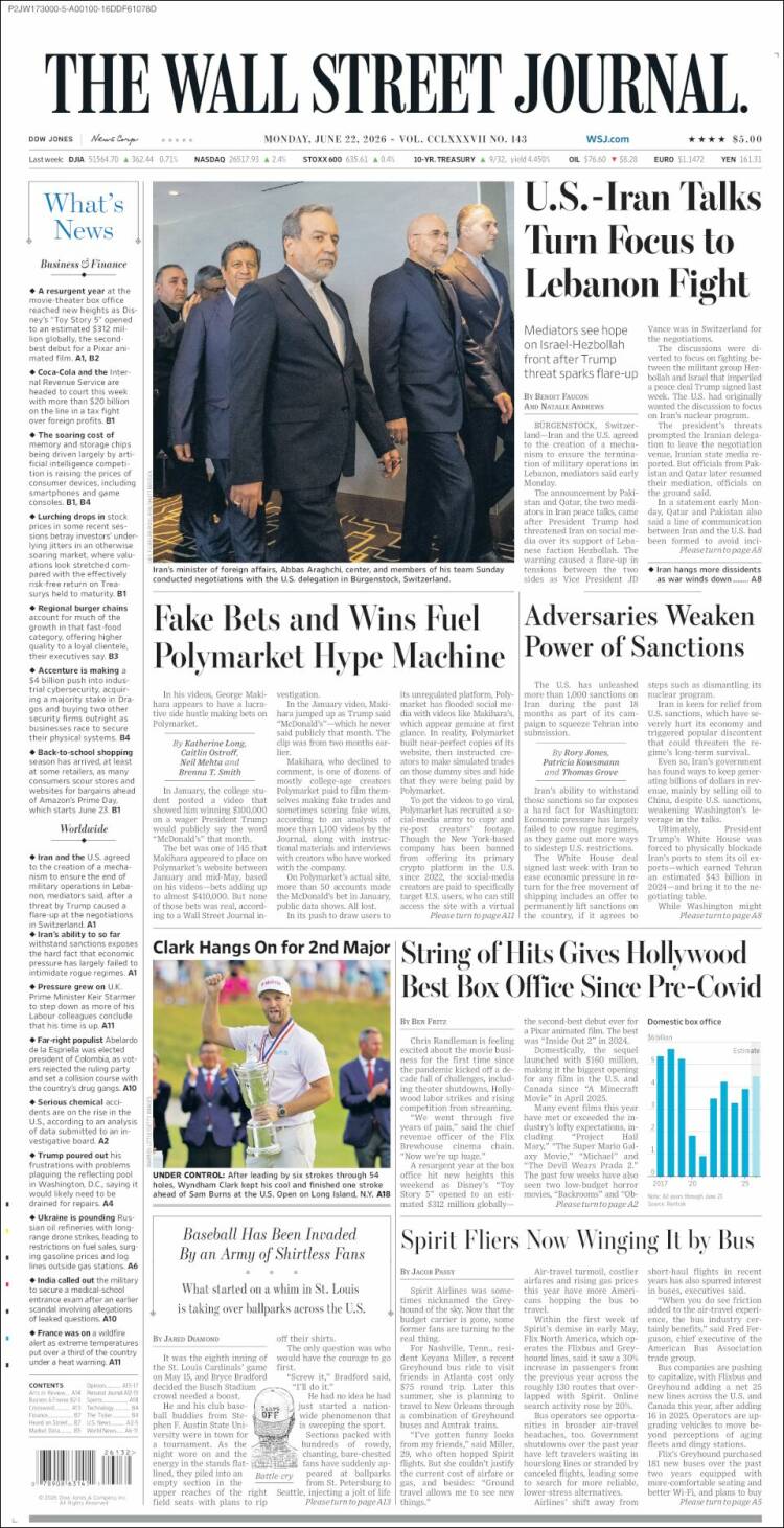 Portada de Wall Street Journal (USA)