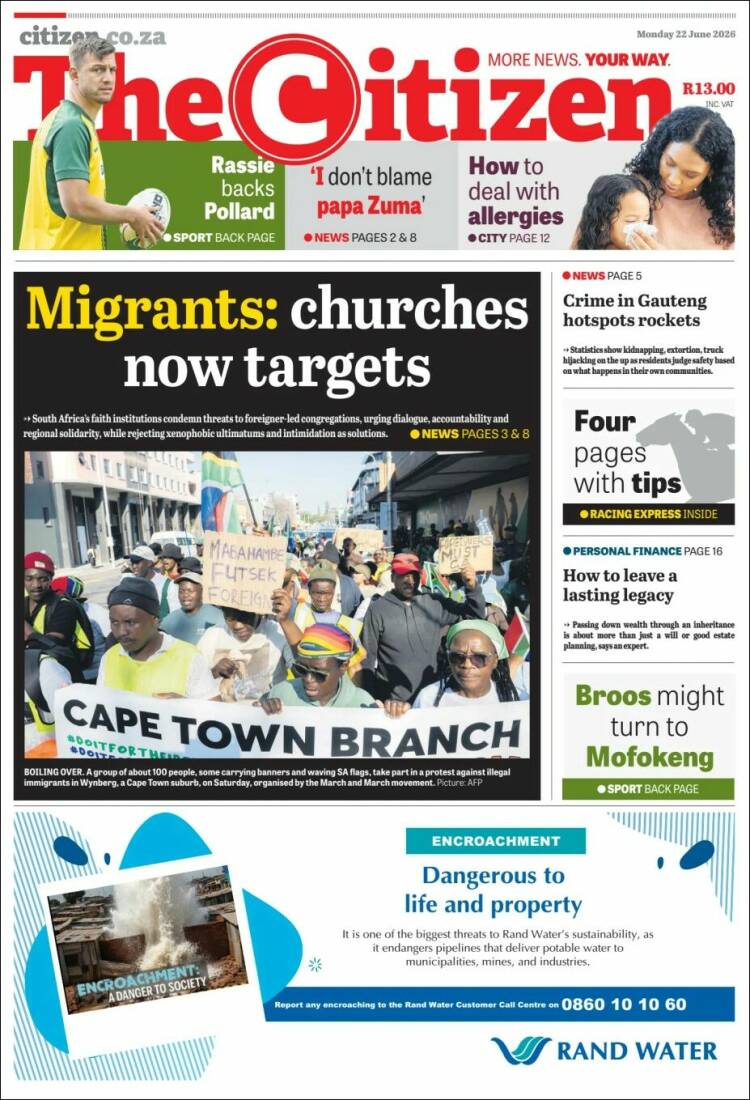 Portada de The Citizen (Sud&aacute;frica)
