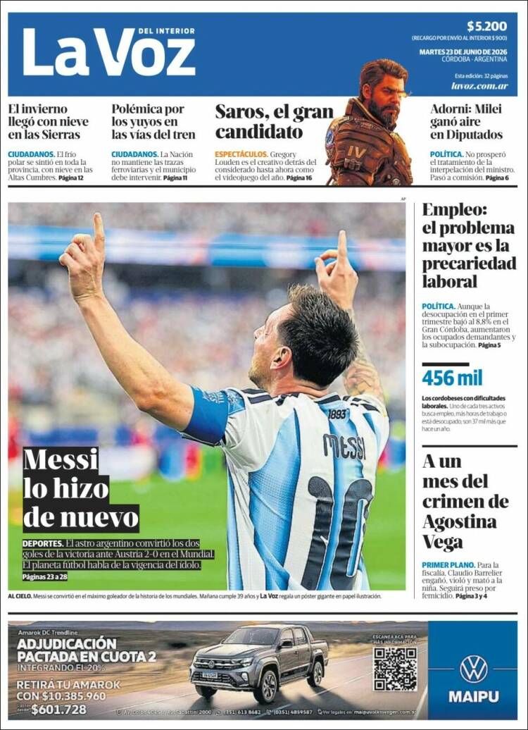 Portada de La Voz del Interior (Argentina)