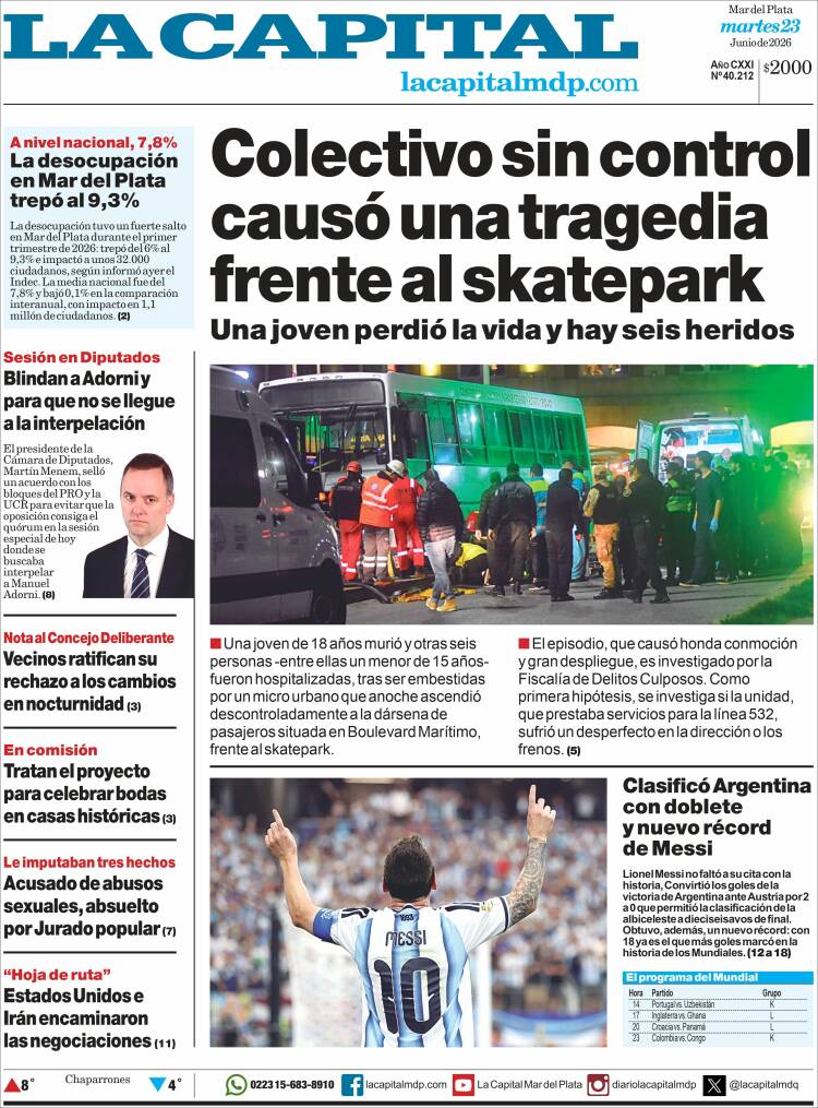Portada de Diario La Capital - Mar del Plata (Argentina)