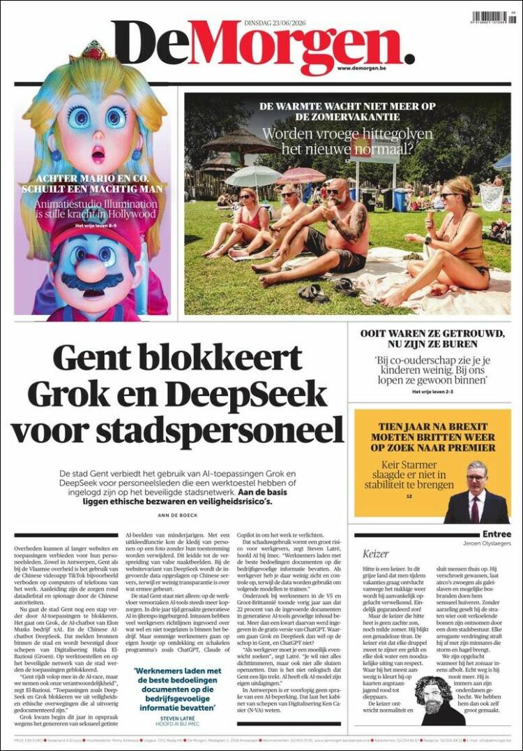 Portada de De Morgen (B&eacute;lgica)